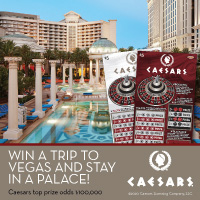Win a trip to Vegas and stay in a palace! Caesars top prize odds 1:100,000